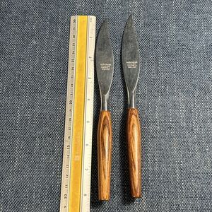 2 MODE DANISH Stainless Steak Knives Sheffield England MCM Wood Handle Flatware